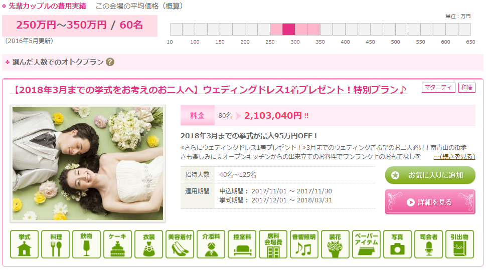 マイナビウエディングの費用シミュレーションでプラン検索