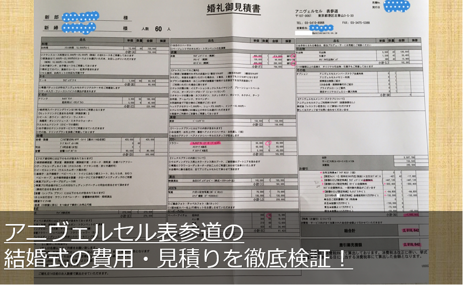 アニヴェルセル表参道の結婚式の費用・見積り