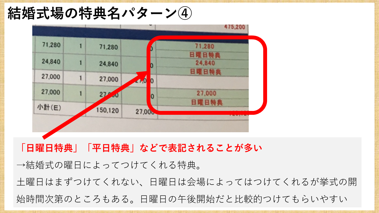 結婚式場の曜日・時間帯特典